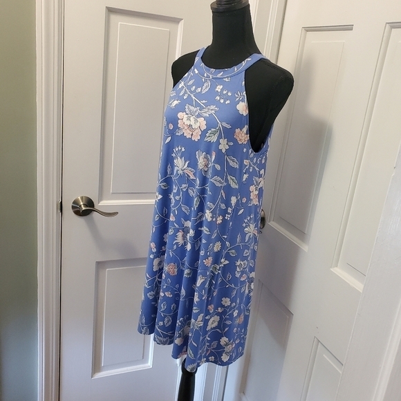 LOFT Floral Cutout Back Halter Swing Knit Dress Size Petite Medium - Picture 3 of 11